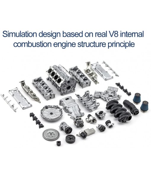 MAD RC V8 Engine Model, DIY Simulation Internal Combustion Engine Assembly Model for AX90104 SCX10Ⅱ Capra VS4-10 Pro/Ultra Model Car