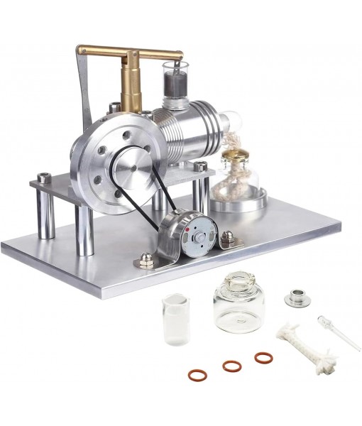 Hot Air Stirling Motor Power Generator Alpha Engine Model Educational Physics Experiment Kit(B)