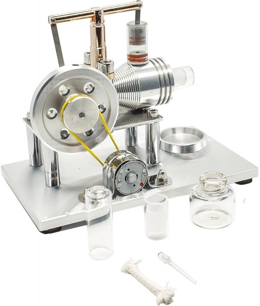 Hot Air Stirling Motor Power Generator Alpha Engine Model Educational Physics Experiment Kit(B)