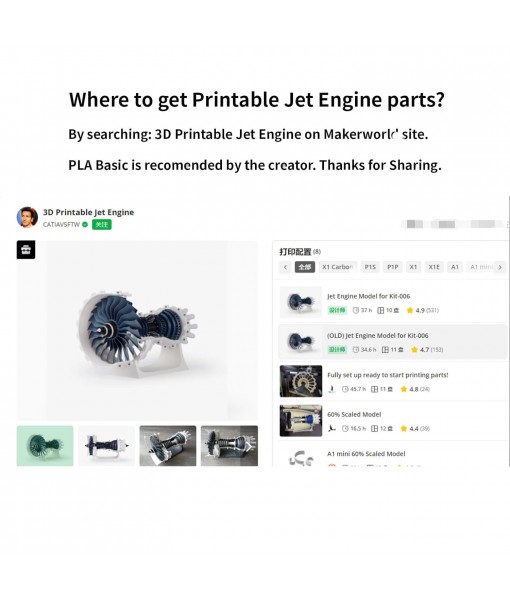 FYSETC 3D Printer Accessories - Jet Engine Model Components Kit: High Quality STEM Aviation Engine Hardware Kit No Printed Part for 3D Printing DIY Craetive Turbofan Model Without Motor