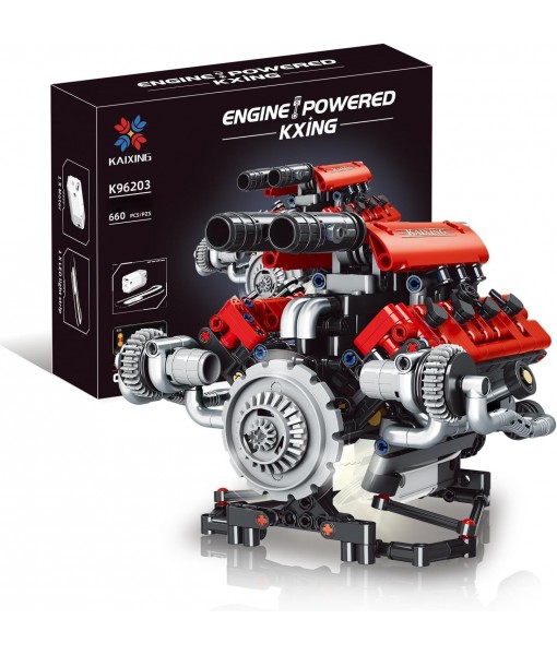 Sports Car Engine Building Blocks Kit,V8 Engine Model That Work Toy,with Motor, LED Light & APP Control for 6+ Years Kids Adults (660 Pieces)