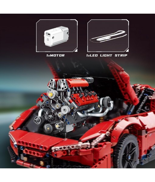Sports Car Engine Building Blocks Kit,V8 Engine Model That Work Toy,with Motor, LED Light & APP Control for 6+ Years Kids Adults (660 Pieces)