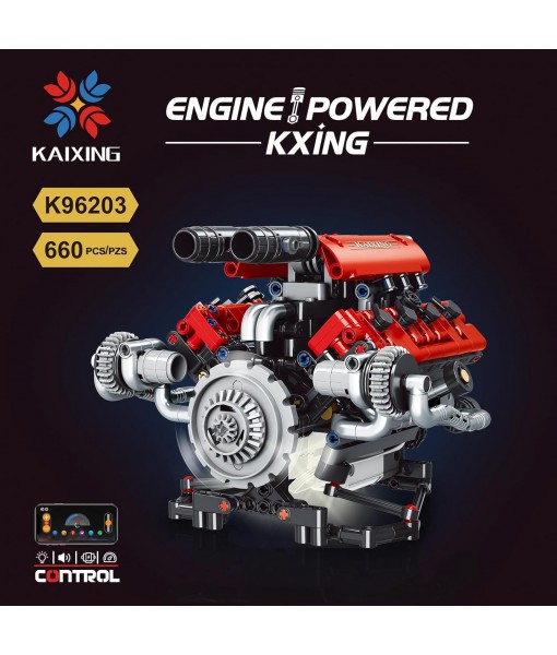 Sports Car Engine Building Blocks Kit,V8 Engine Model That Work Toy,with Motor, LED Light & APP Control for 6+ Years Kids Adults (660 Pieces)