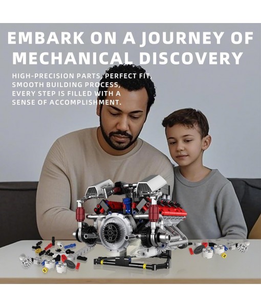 Le Mans Race Car Engine Building Blocks Kit,V8 Engine Model That Work Toy,with Motor & APP Control for 6+ Years Kids Adults (700 Pieces)
