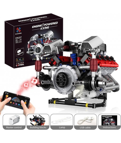 Le Mans Race Car Engine Building Blocks Kit,V8 Engine Model That Work Toy,with Motor & APP Control for 6+ Years Kids Adults (700 Pieces)