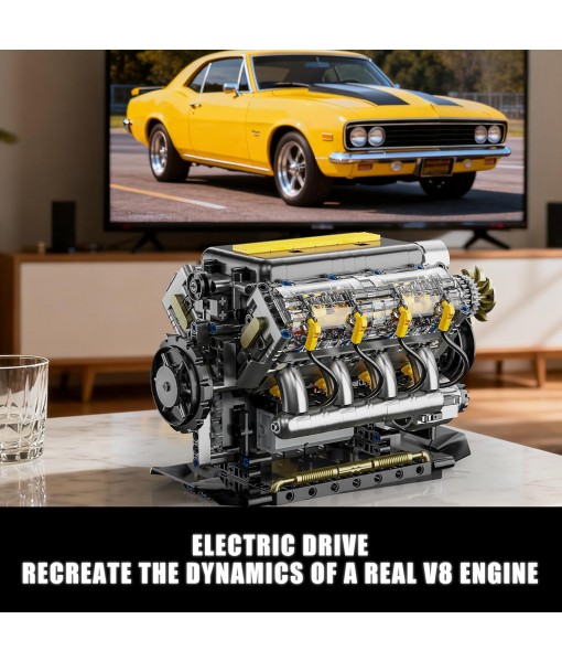 V8 Engine Model Building Kit That Runs - STEM Visible Mini V8 Engine Kit for Adults & Teens, Compatible with Lego Car Set, Physical Science Educational Toy for Kids Boys (905 PCS)