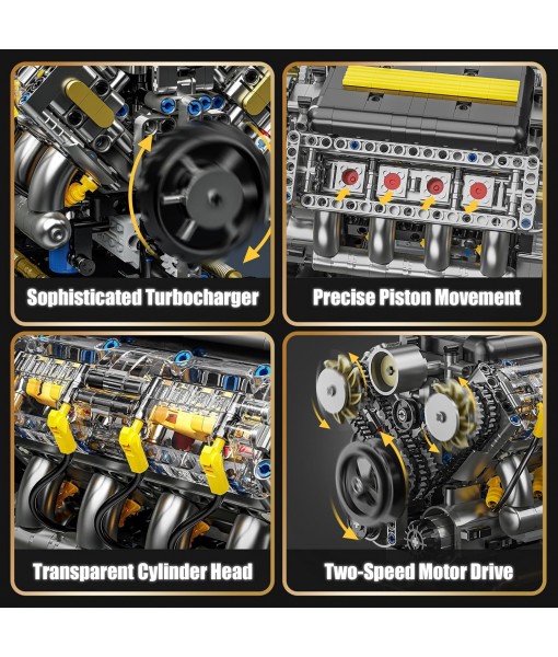V8 Engine Model Building Kit That Runs - STEM Visible Mini V8 Engine Kit for Adults & Teens, Compatible with Lego Car Set, Physical Science Educational Toy for Kids Boys (905 PCS)