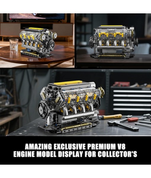 V8 Engine Model Building Kit That Runs - STEM Visible Mini V8 Engine Kit for Adults & Teens, Compatible with Lego Car Set, Physical Science Educational Toy for Kids Boys (905 PCS)