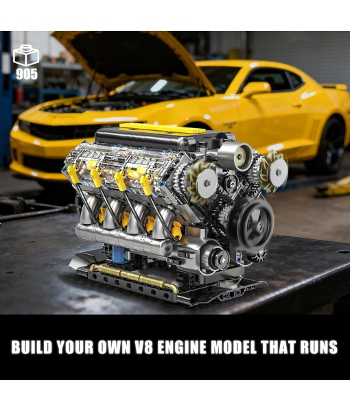 V8 Engine Model Building Kit That Runs - STEM Visible Mini V8 Engine Kit for Adults & Teens, Compatible with Lego Car Set, Physical Science Educational Toy for Kids Boys (905 PCS)