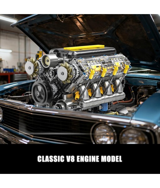 V8 Engine Model Building Kit That Runs - STEM Visible Mini V8 Engine Kit for Adults & Teens, Compatible with Lego Car Set, Physical Science Educational Toy for Kids Boys (905 PCS)