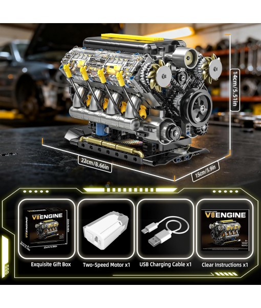 V8 Engine Model Building Kit That Runs - STEM Visible Mini V8 Engine Kit for Adults & Teens, Compatible with Lego Car Set, Physical Science Educational Toy for Kids Boys (905 PCS)