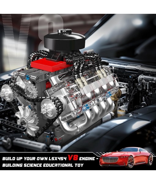 Mould King 10171 V8 Engine Model Kit, Mini V8 Engine Kits That Runs, Build Your Own Car Model Engine with Motor, Collectible Building Blocks for Adults, DIY STEM Construction Toys for Display