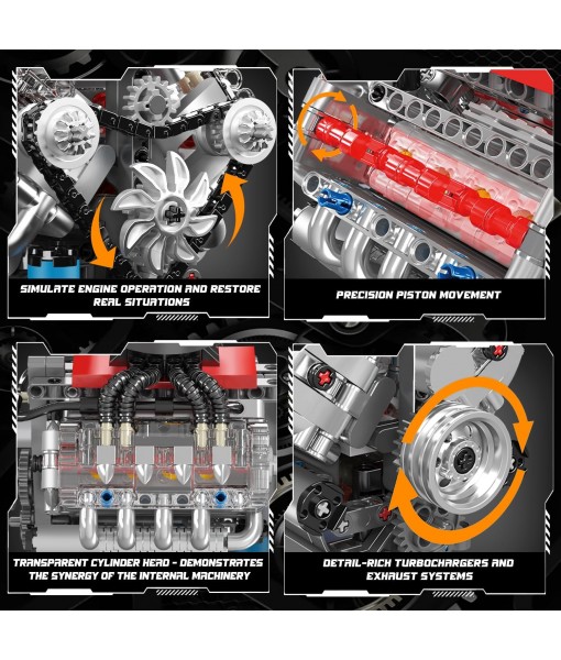 Mould King 10171 V8 Engine Model Kit, Mini V8 Engine Kits That Runs, Build Your Own Car Model Engine with Motor, Collectible Building Blocks for Adults, DIY STEM Construction Toys for Display
