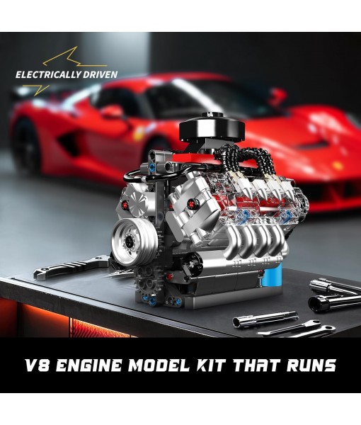 Mould King 10171 V8 Engine Model Kit, Mini V8 Engine Kits That Runs, Build Your Own Car Model Engine with Motor, Collectible Building Blocks for Adults, DIY STEM Construction Toys for Display