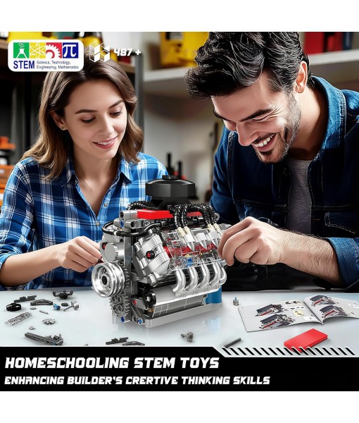 Mould King 10171 V8 Engine Model Kit, Mini V8 Engine Kits That Runs, Build Your Own Car Model Engine with Motor, Collectible Building Blocks for Adults, DIY STEM Construction Toys for Display