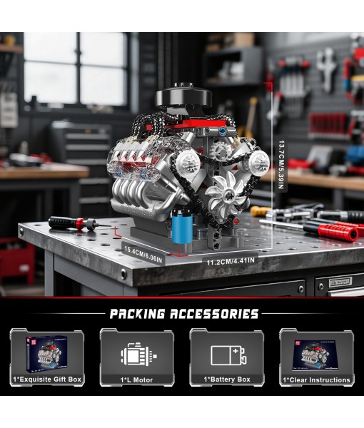 Mould King 10171 V8 Engine Model Kit, Mini V8 Engine Kits That Runs, Build Your Own Car Model Engine with Motor, Collectible Building Blocks for Adults, DIY STEM Construction Toys for Display