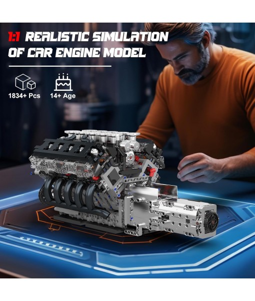 Mould King 10250 Engine Building Blocks Sets- Build Your Own STEM V10 Engine Model Kit, 10-Cylinder Car Engine Building Engineering Toys for Age 14+/Adults Collections Home or Office Décor (1834+PCS)