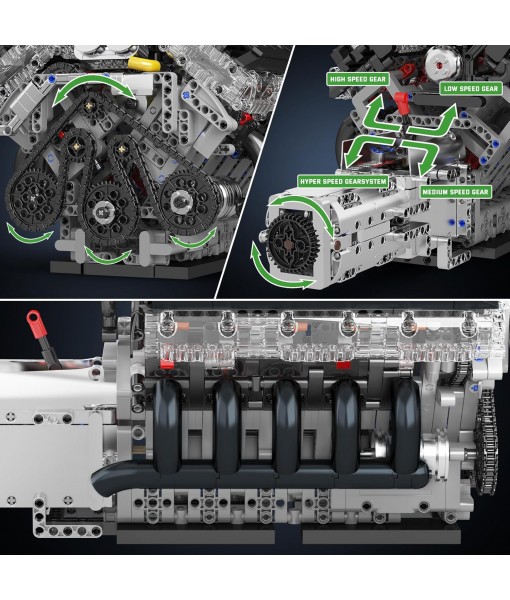Mould King 10250 Engine Building Blocks Sets- Build Your Own STEM V10 Engine Model Kit, 10-Cylinder Car Engine Building Engineering Toys for Age 14+/Adults Collections Home or Office Décor (1834+PCS)