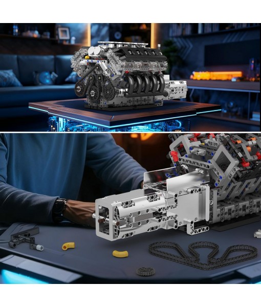 Mould King 10250 Engine Building Blocks Sets- Build Your Own STEM V10 Engine Model Kit, 10-Cylinder Car Engine Building Engineering Toys for Age 14+/Adults Collections Home or Office Décor (1834+PCS)