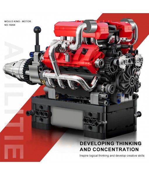 Mould King V8 Engine Model Kit That Works, 10204 FE V8 DIY Car Engine Model Educational Experiment Toy for 14+ Years Old and Adults, 750Pcs