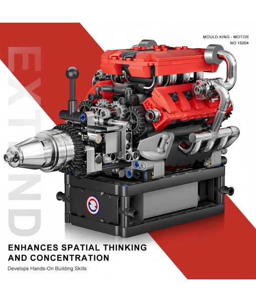 Mould King V8 Engine Model Kit That Works, 10204 FE V8 DIY Car Engine Model Educational Experiment Toy for 14+ Years Old and Adults, 750Pcs