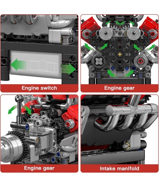 Mould King V8 Engine Model Kit That Works, 10204 FE V8 DIY Car Engine Model Educational Experiment Toy for 14+ Years Old and Adults, 750Pcs