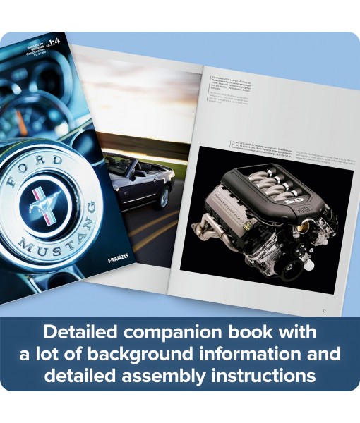 Franzis 1965 Ford Mustang K-Code 289 V8 Engine Model Kit with Collector's Book - Updated 2023 Version