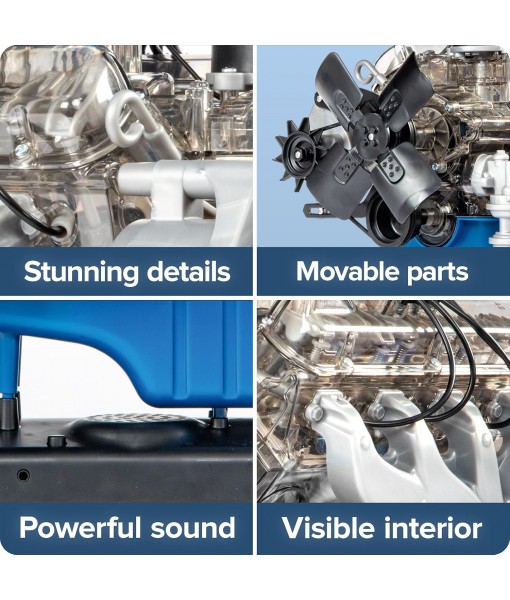 Franzis 1965 Ford Mustang K-Code 289 V8 Engine Model Kit with Collector's Book - Updated 2023 Version