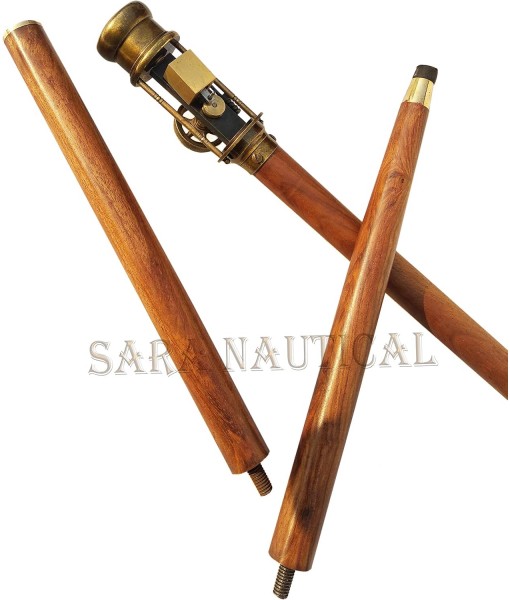 Vintage Retro Styl live Steam Engine Model Wooden Walking Cane Stick Brass Stave